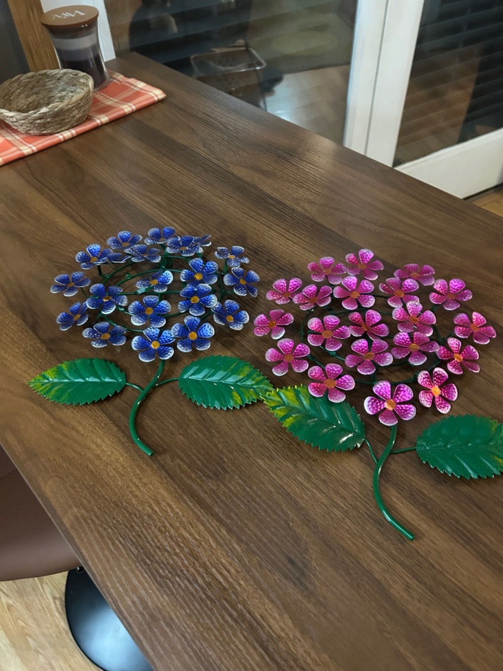 Metal Wall Flowers - Blue & Pink Floral Decor